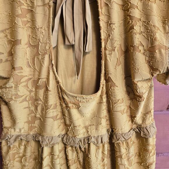 Anthropologie Ruffle Knit Mini Dress Chartreuse Bow Back Small Open Back Boho - Picture 5 of 6